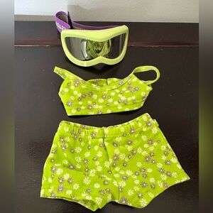 Retired American Girl Doll Kailey GOTY Bathing Swim Suit Green Flowers & Goggles
